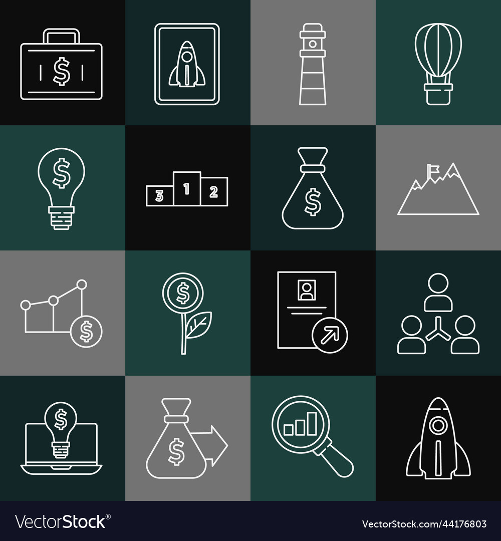 Set line startup project concept team vector image Set line startup project concept team