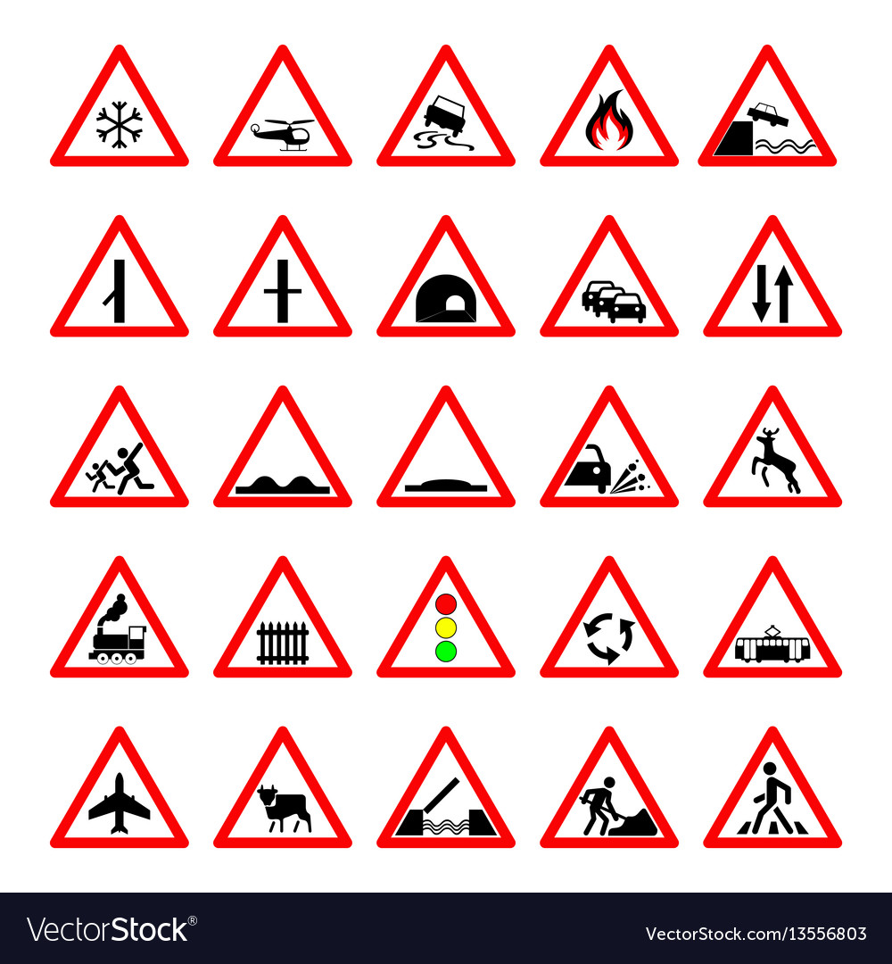 Set Road Hazard Warning Signs Road Signs Warn About The Situation Of