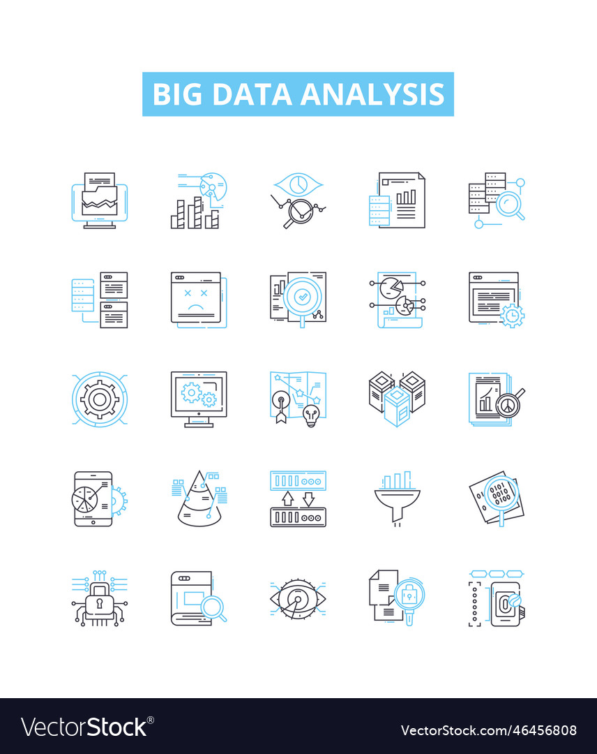 Big data analysis line icons set analytics vector image Big data analysis line icons set analytics