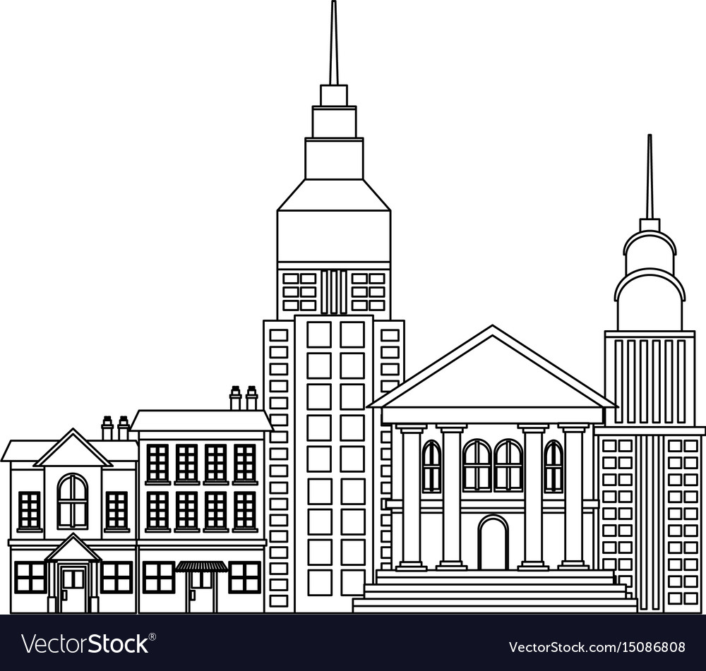 City Buildings And Skyscrapers Of Urban Skyline Vector Image