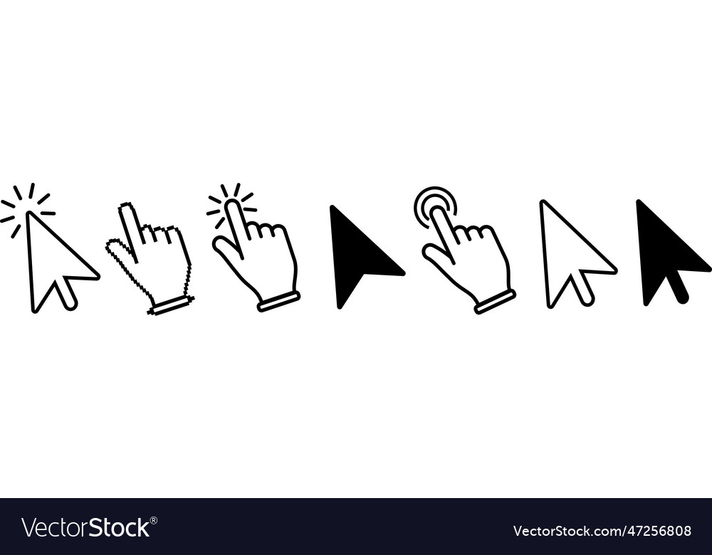 Computer mouse click cursor gray arrow icons set