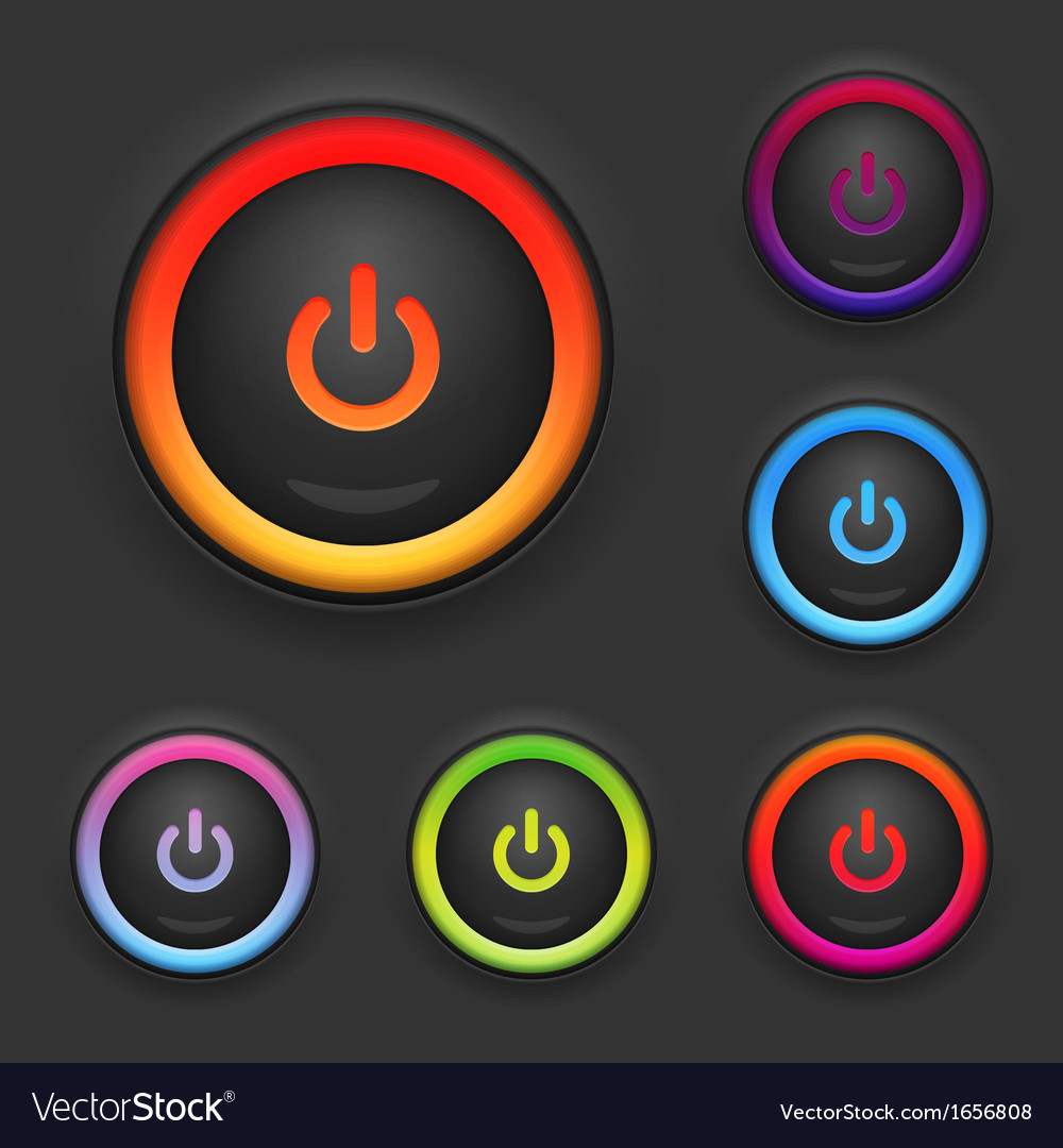 Glowing power button set Royalty Free Vector Image