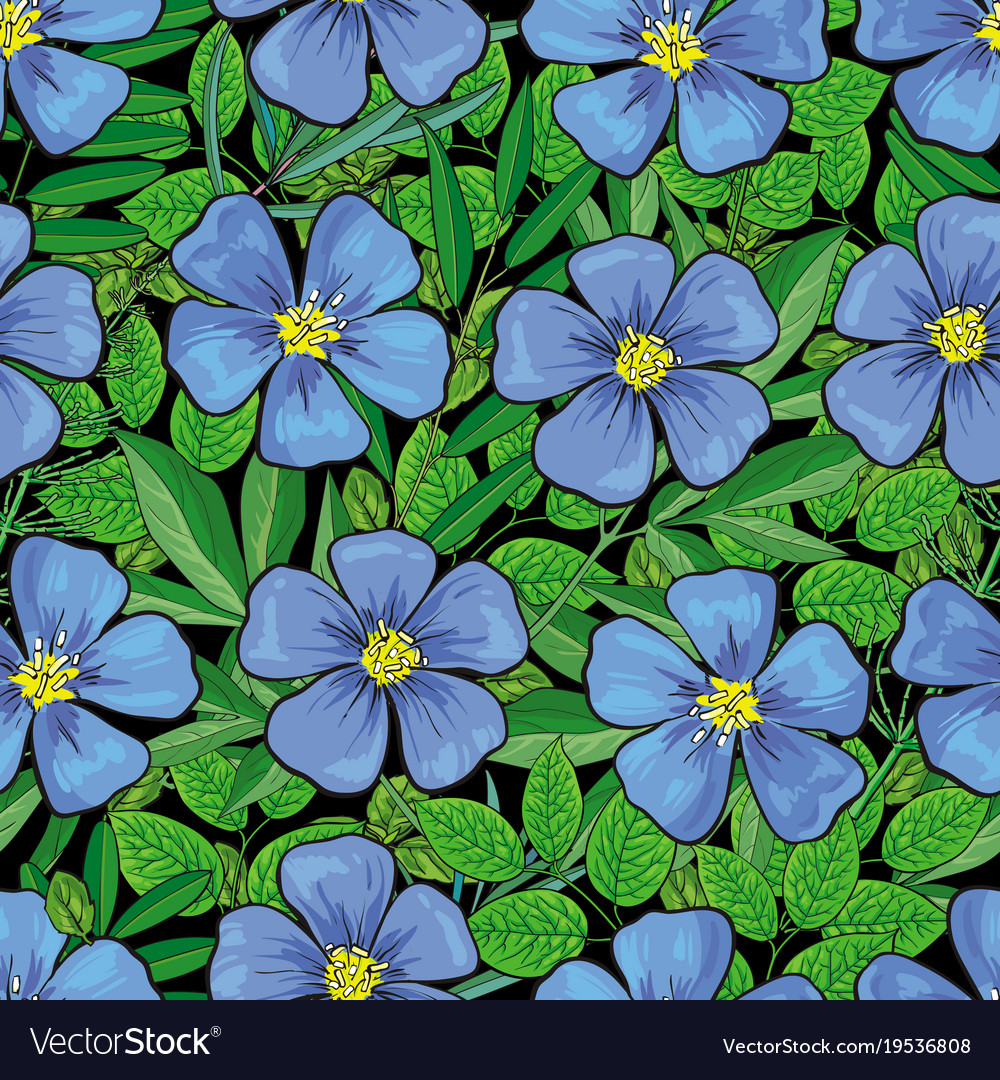 Hand drawn flax flower seamless pattern