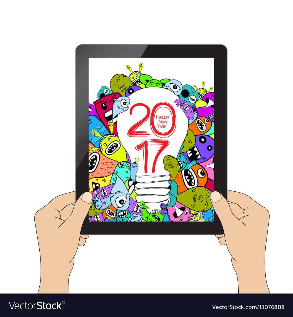 Happy new year 2017 isolation man hand holding