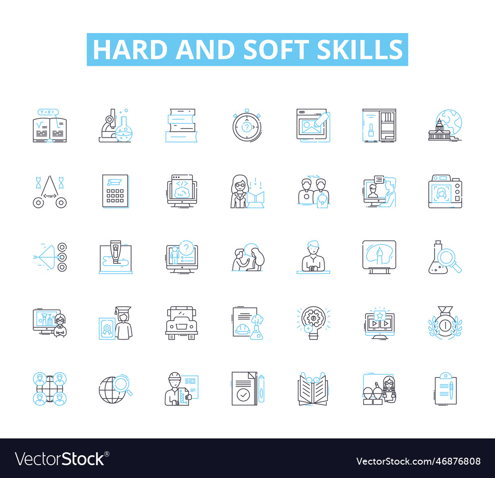 Hard and soft skills linear icons set vector image Hard and soft skills linear icons set