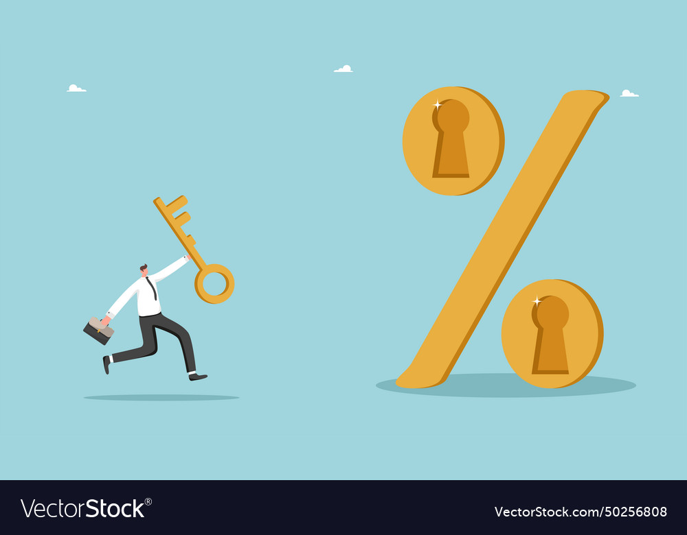 Man runs to interest with lock vector image Man runs to interest with lock