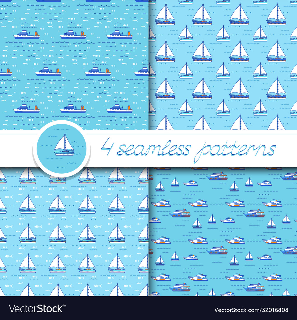 Set four seamless patterns with ship vector image Set four seamless patterns with ship