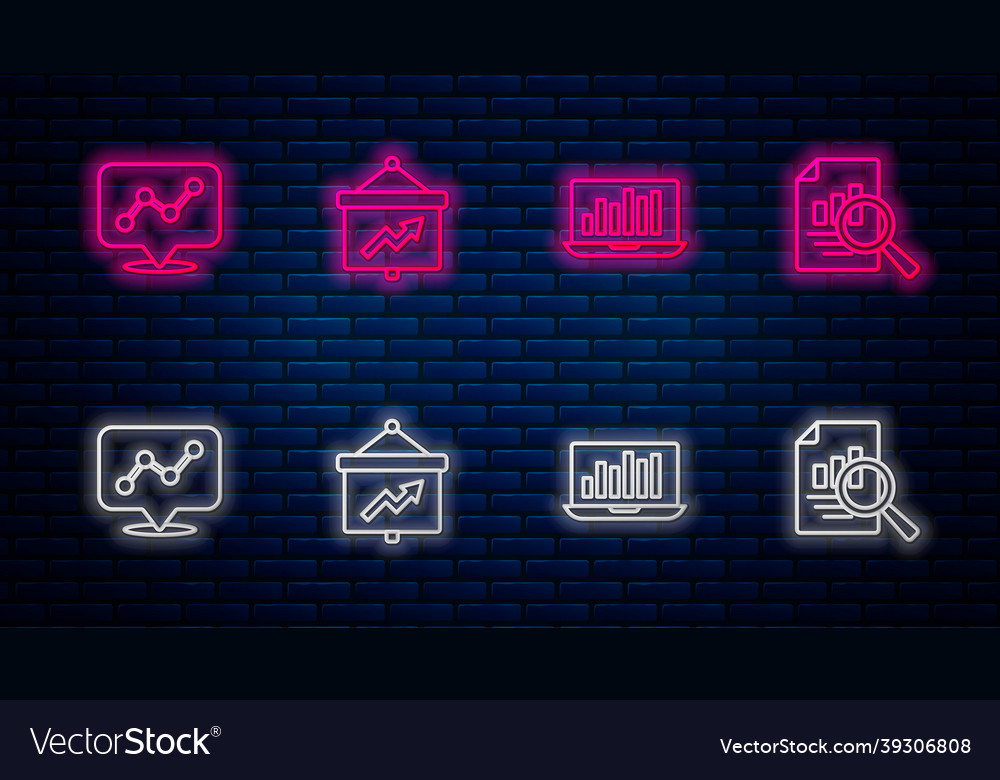 Set line board with graph laptop chart vector image Set line board with graph laptop chart