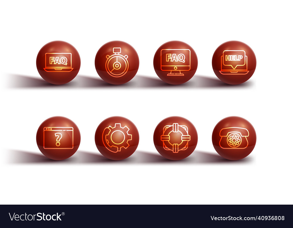 Set line laptop and faq browser with question vector image Set line laptop and faq browser with question