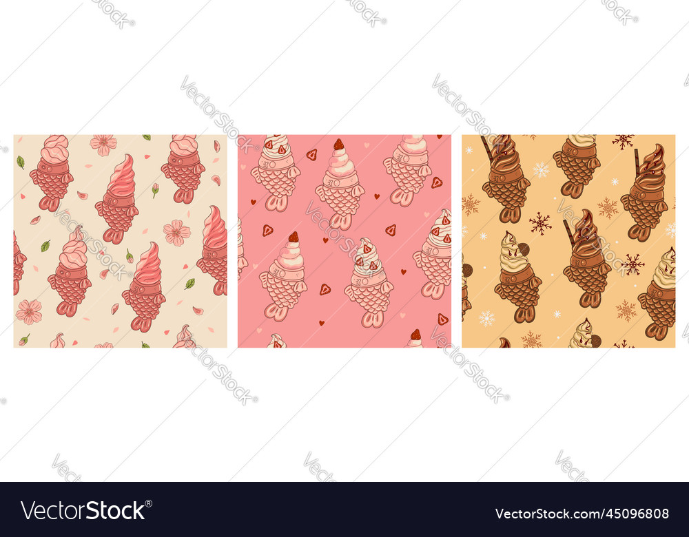 Set of seamless patterns with ice cream