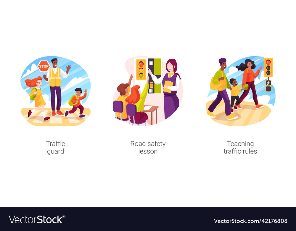 Students road safety isolated cartoon Royalty Free Vector