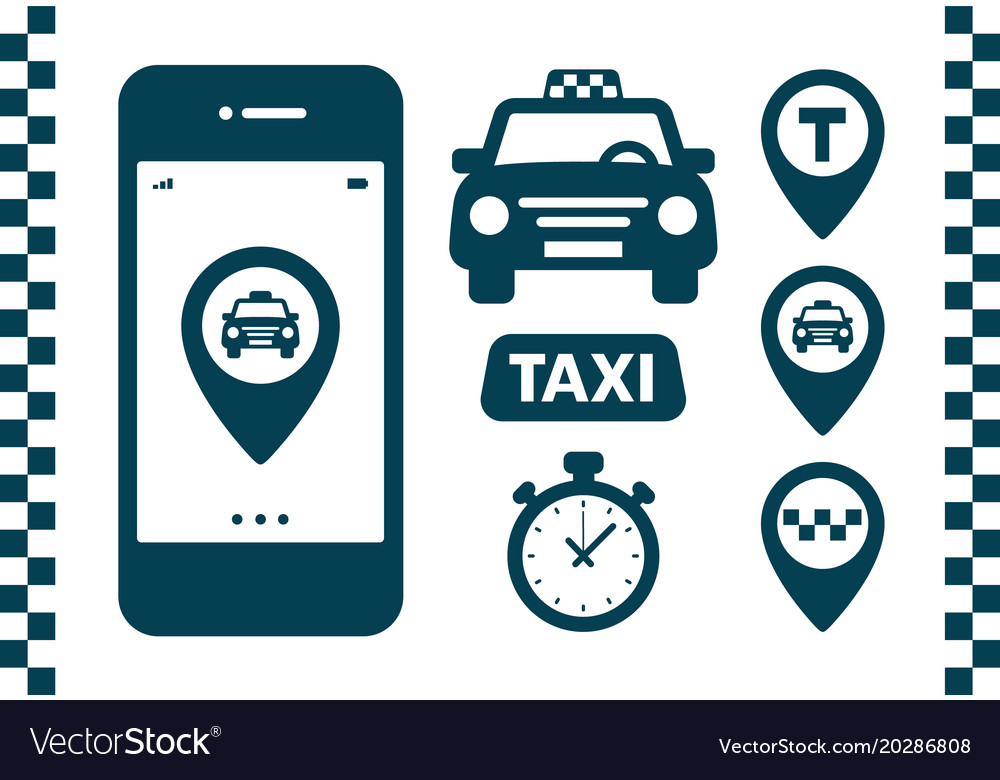 Taxi icons set flat style dark on white