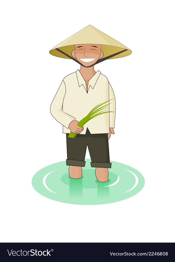 Vietnamise man with paddy in his hands Royalty Free Vector Vietnamise man with paddy in his hands Royalty Free Vector