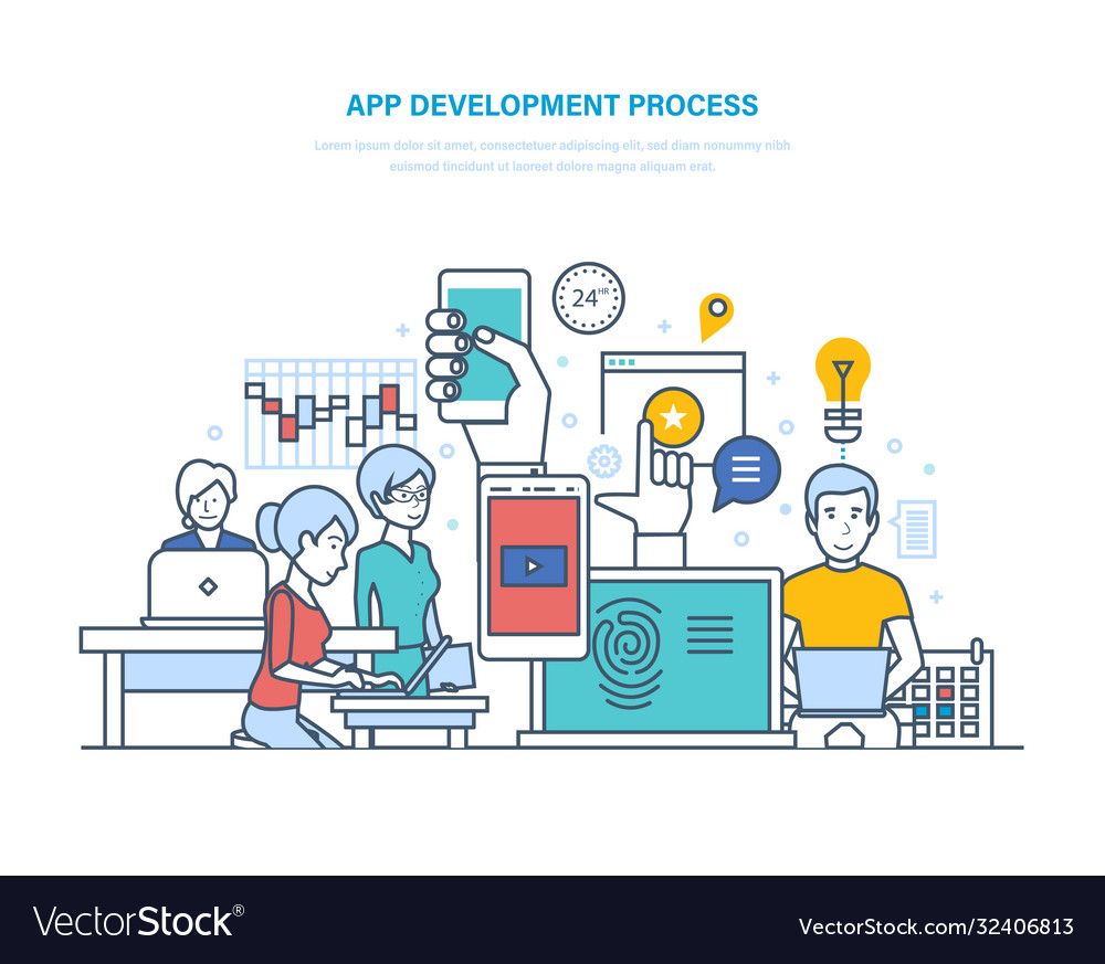 App development process information technologies Vector Image App development process information technologies