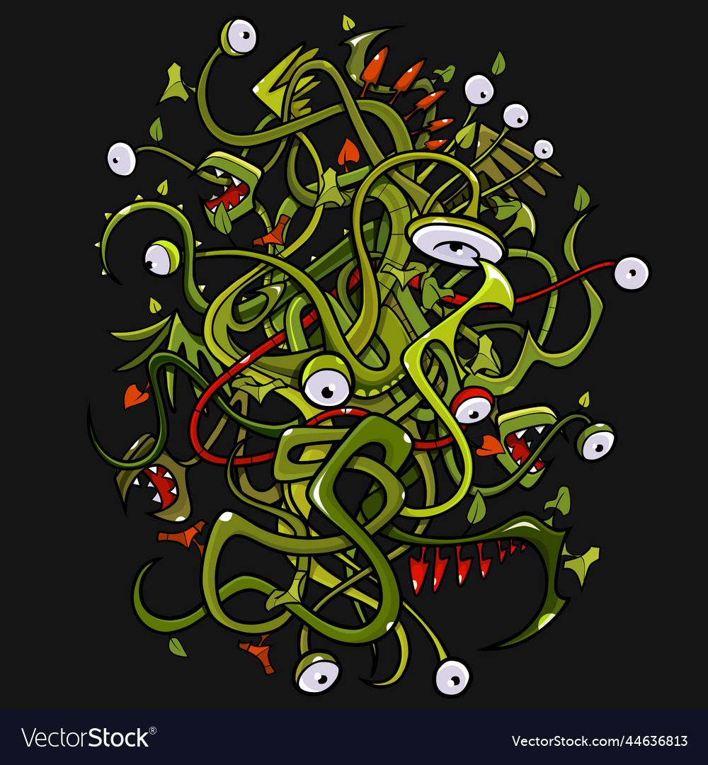 Cartoon tangled plant creature with many eyes Vector Image