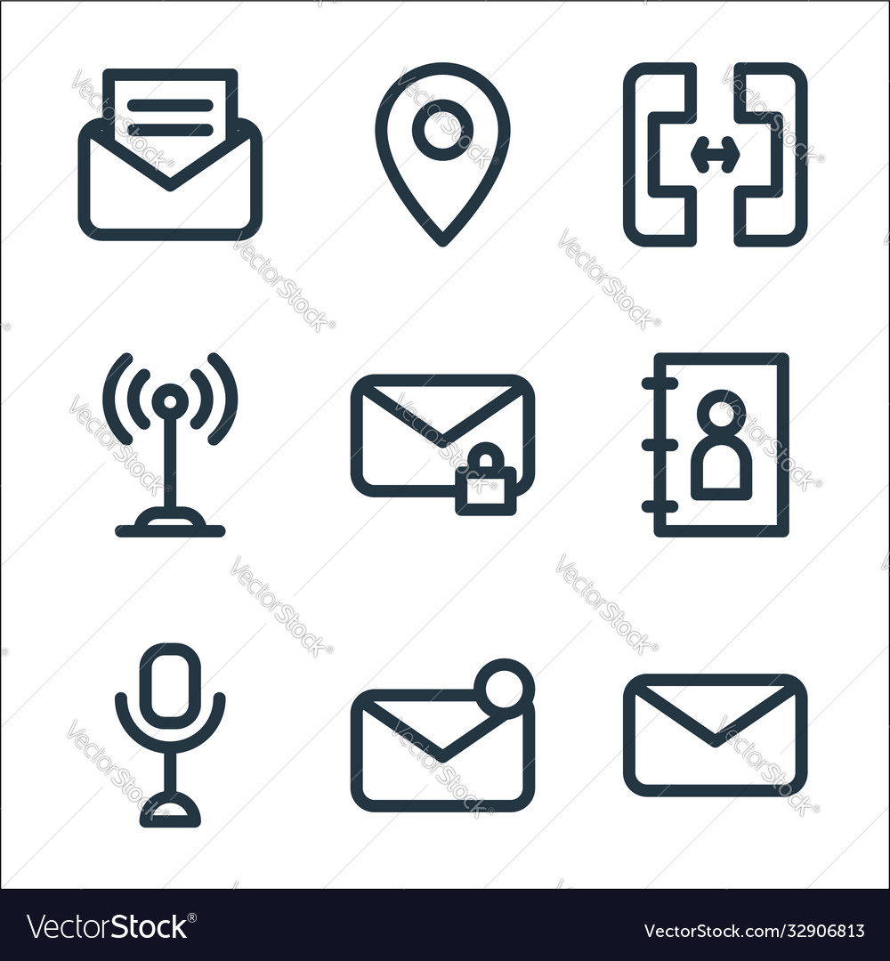 Communications line icons linear set quality vector image Communications line icons linear set quality