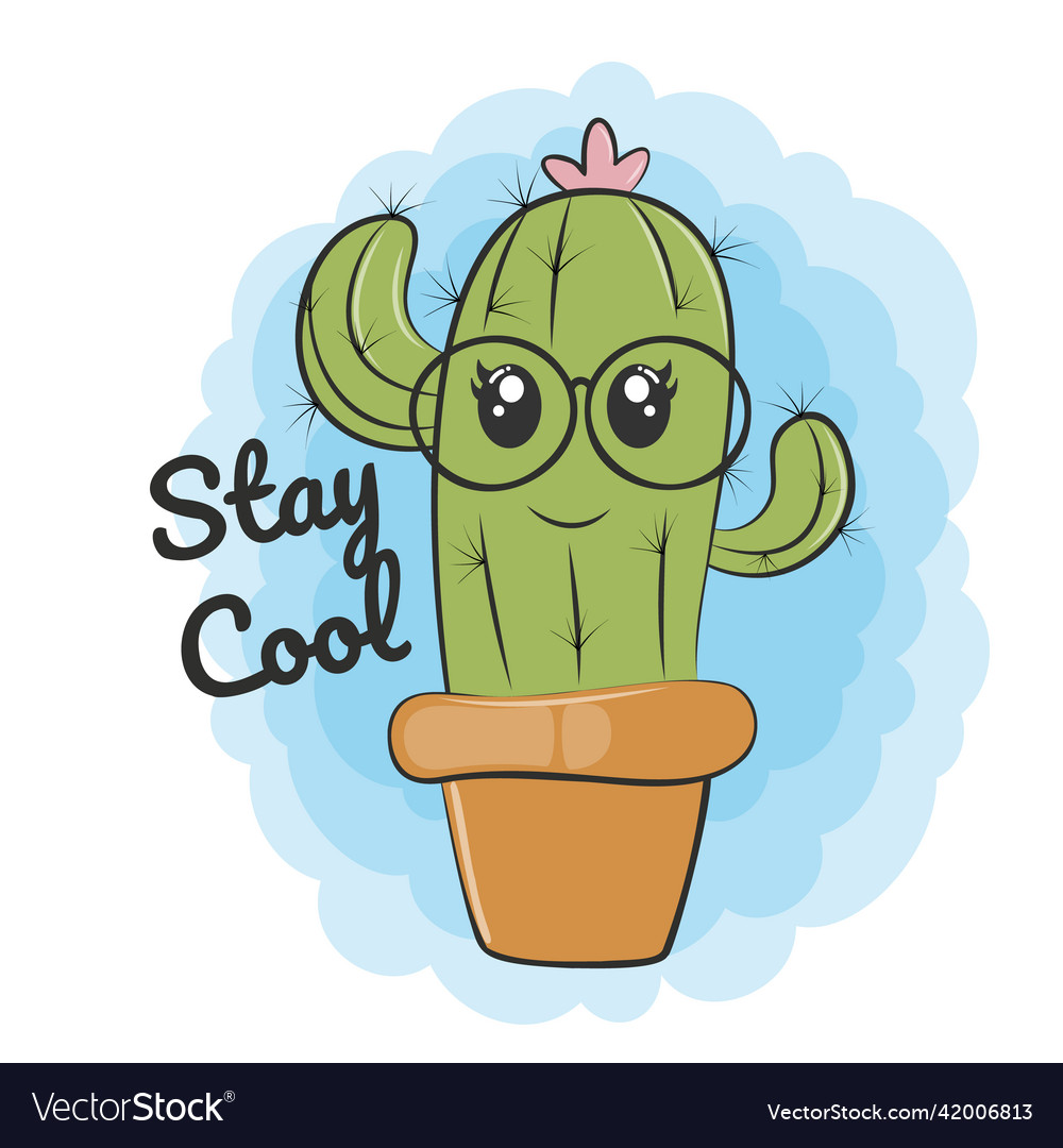 Cute cartoon cactus in sunglasses