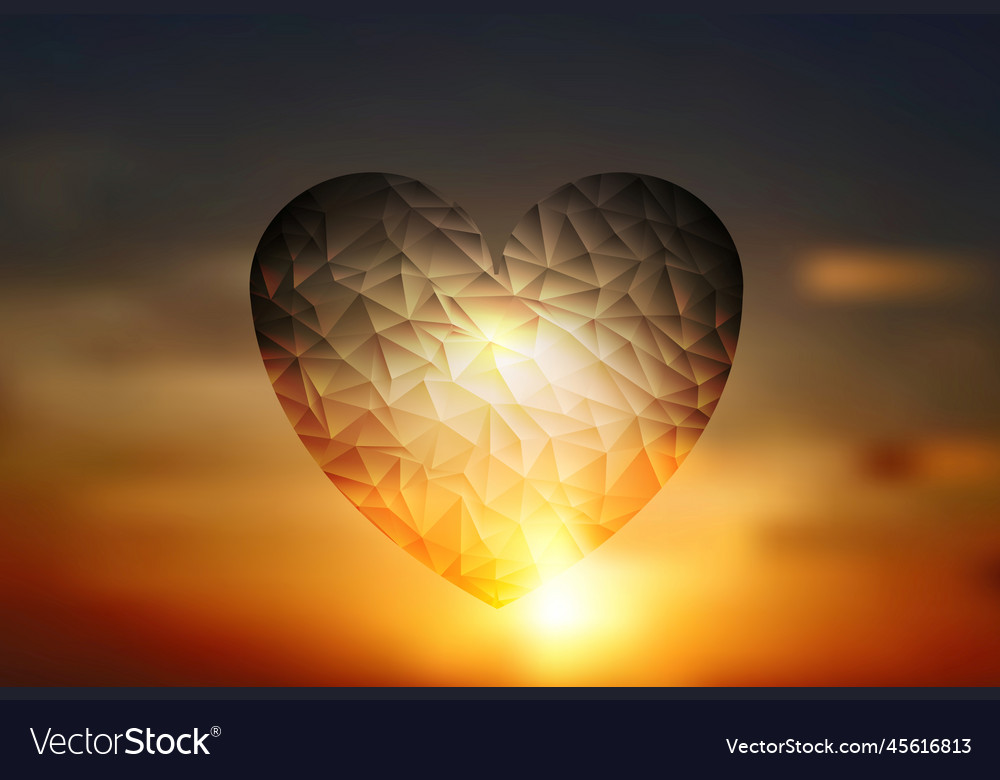 Heart geometric shape on sunset sky