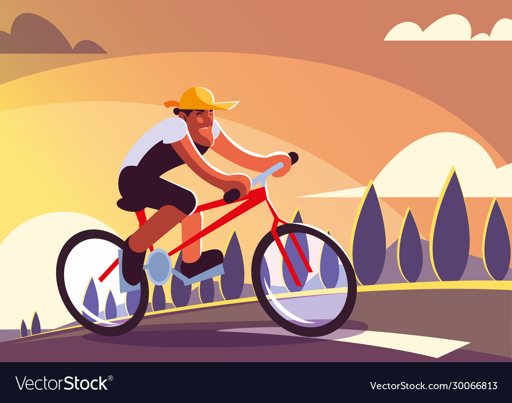 Man riding bicycle outdoors healthy lifestyle