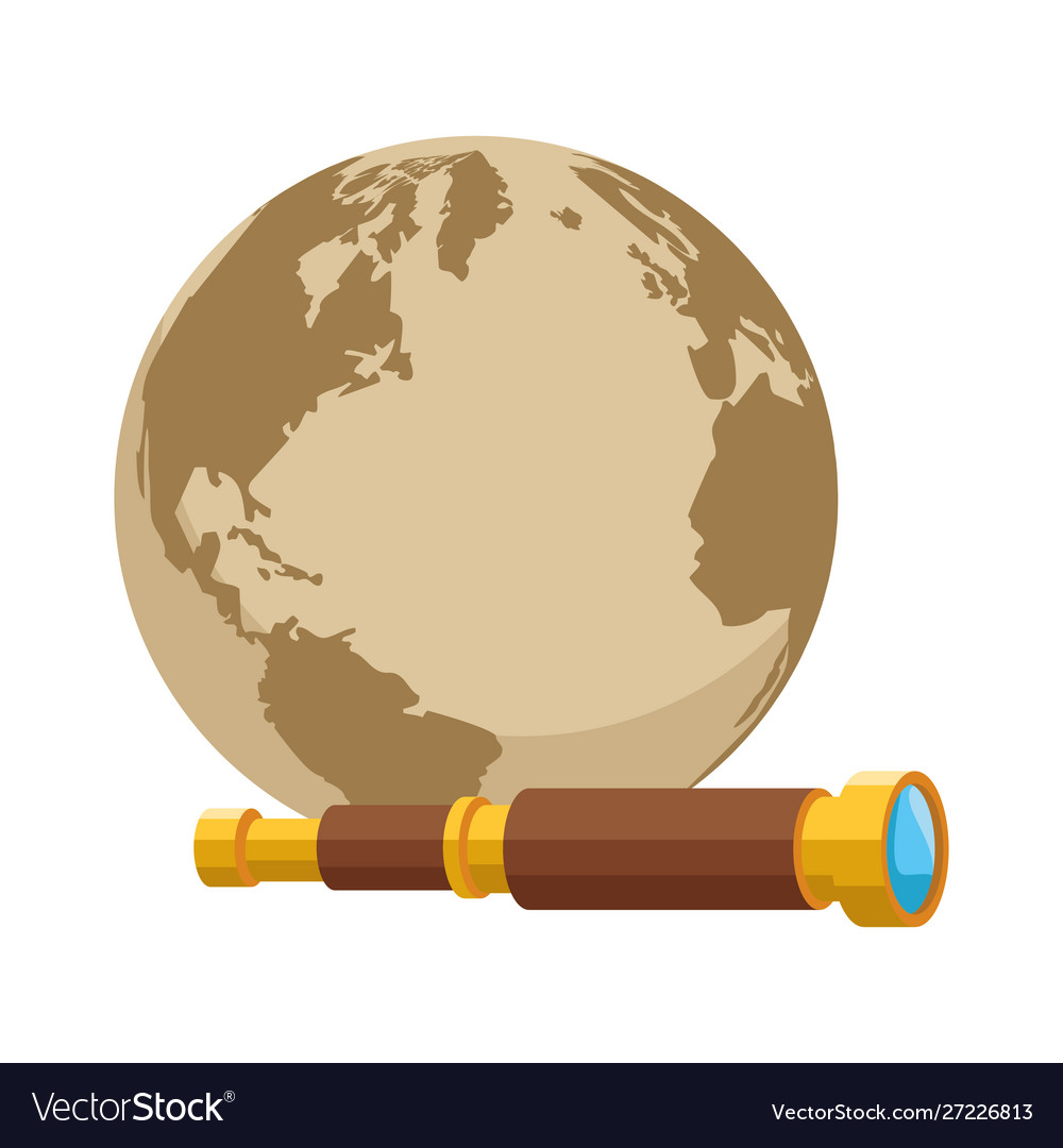Retro world map and telescope navigation Vector Image Retro world map and telescope navigation