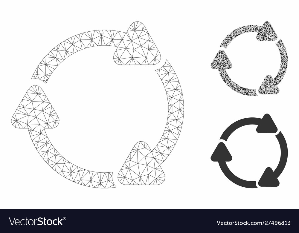 Rotate cw mesh 2d model and triangle mosaic vector image Rotate cw mesh 2d model and triangle mosaic