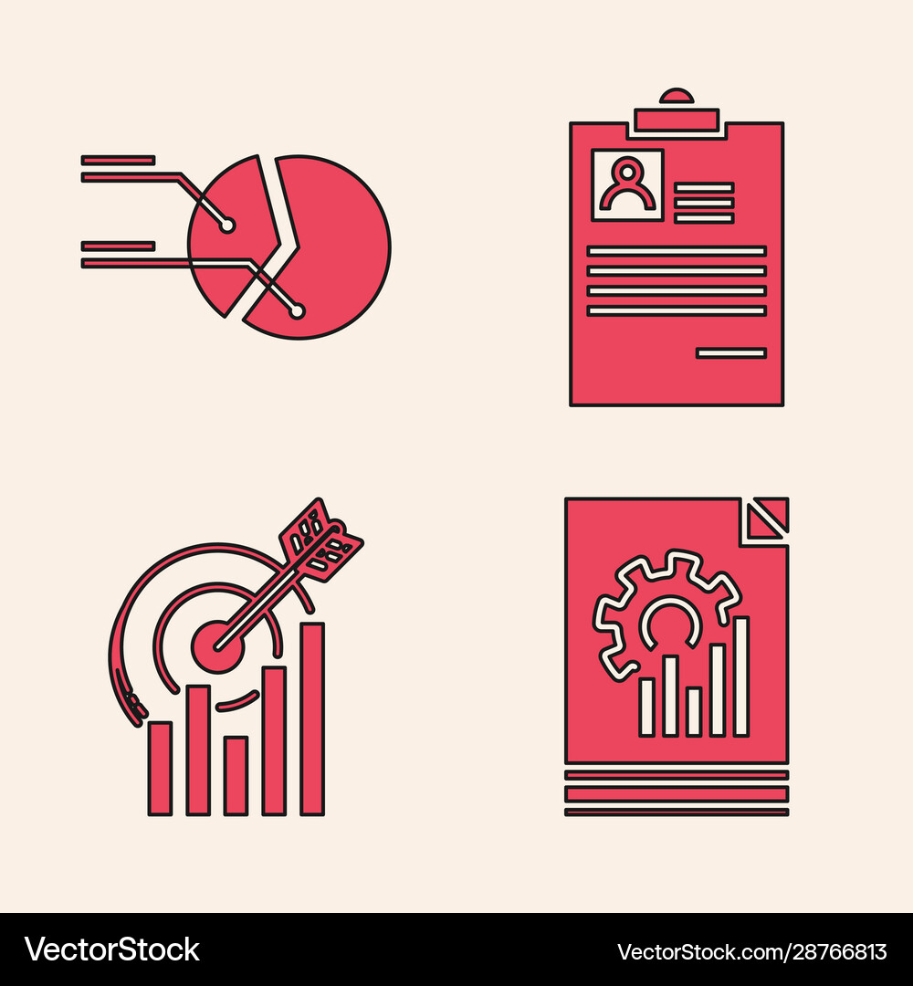 Set document with graph chart pie chart Royalty Free Vector