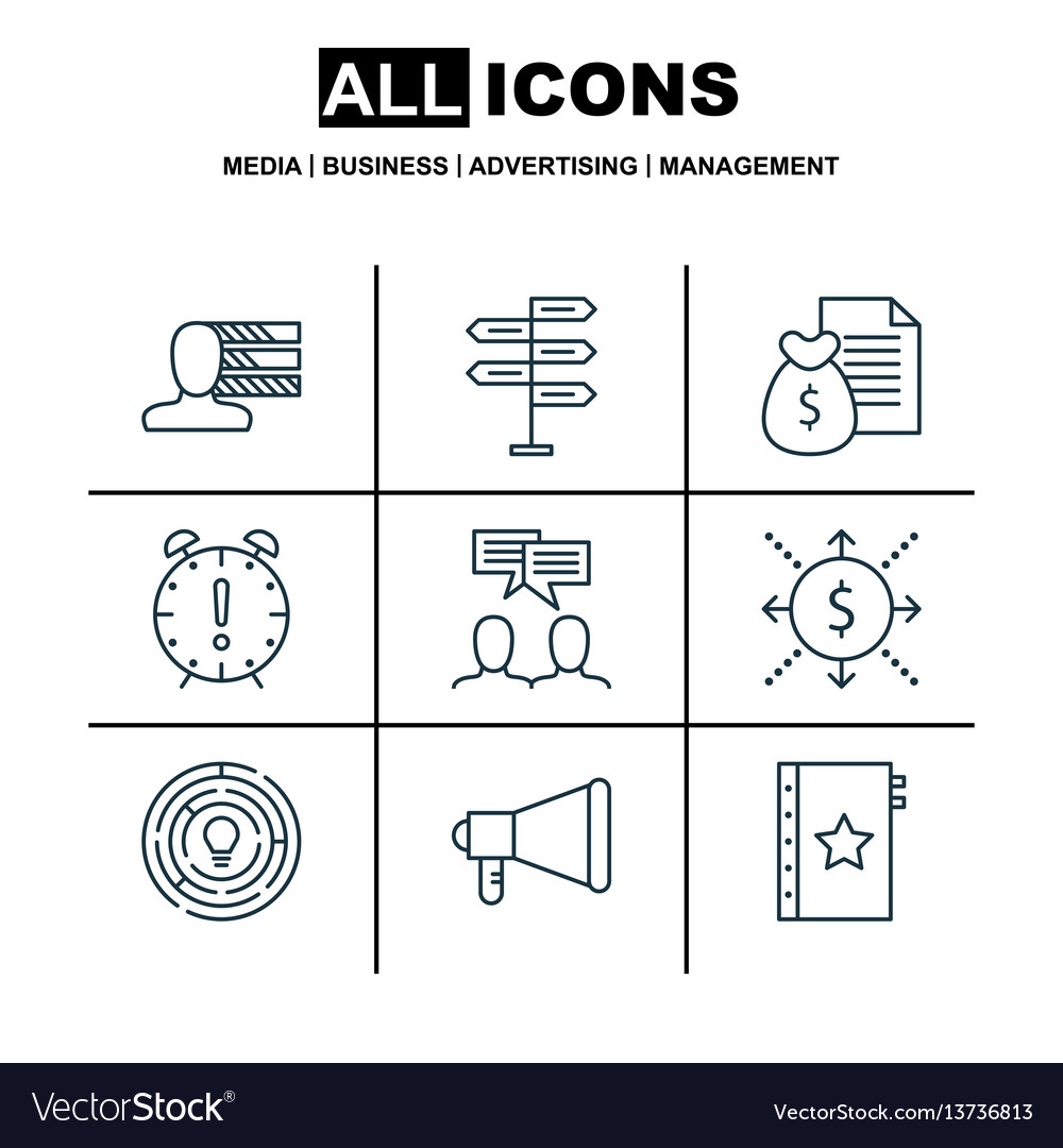 Set of 9 project management icons includes