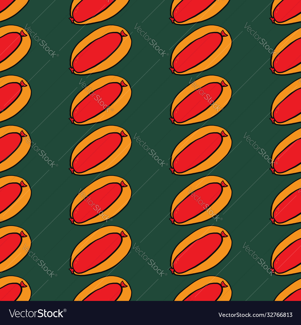 Tasteful hotdog seamless pattern on dark green Vector Image