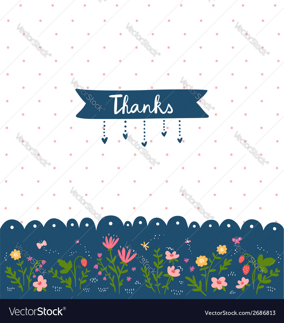 Thank you card with floral decorations Royalty Free Vector