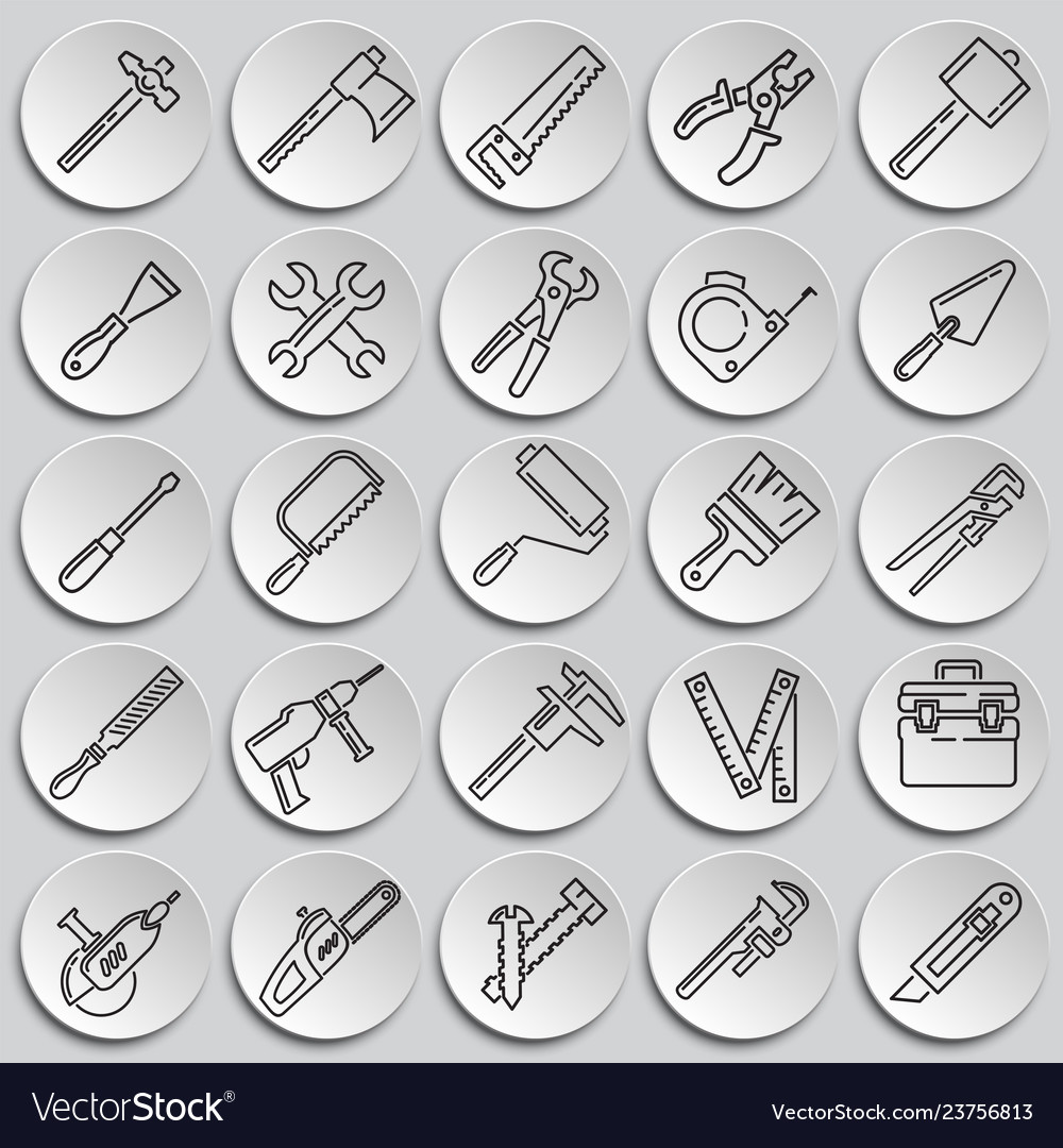 Tools icons line set on plates background vector image Tools icons line set on plates background