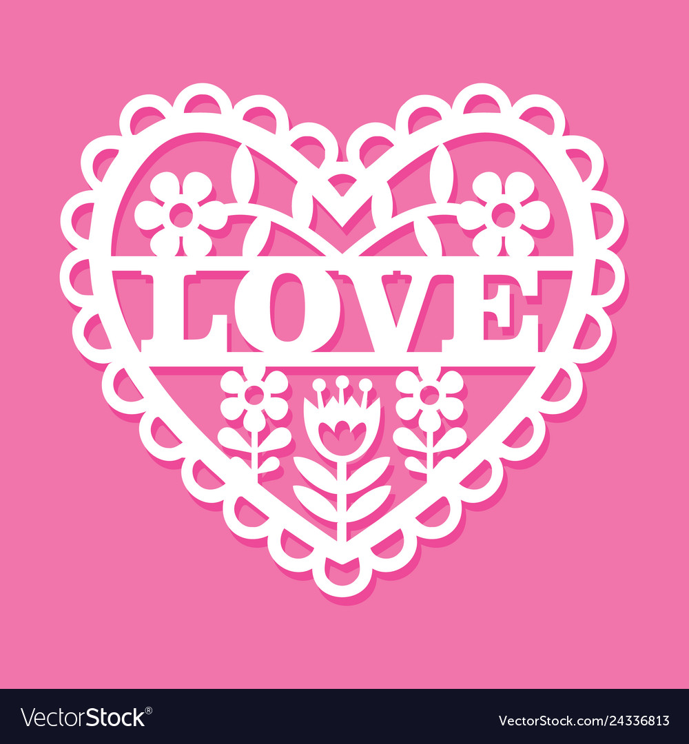 Vintage paper cut silhouette retro flowers heart