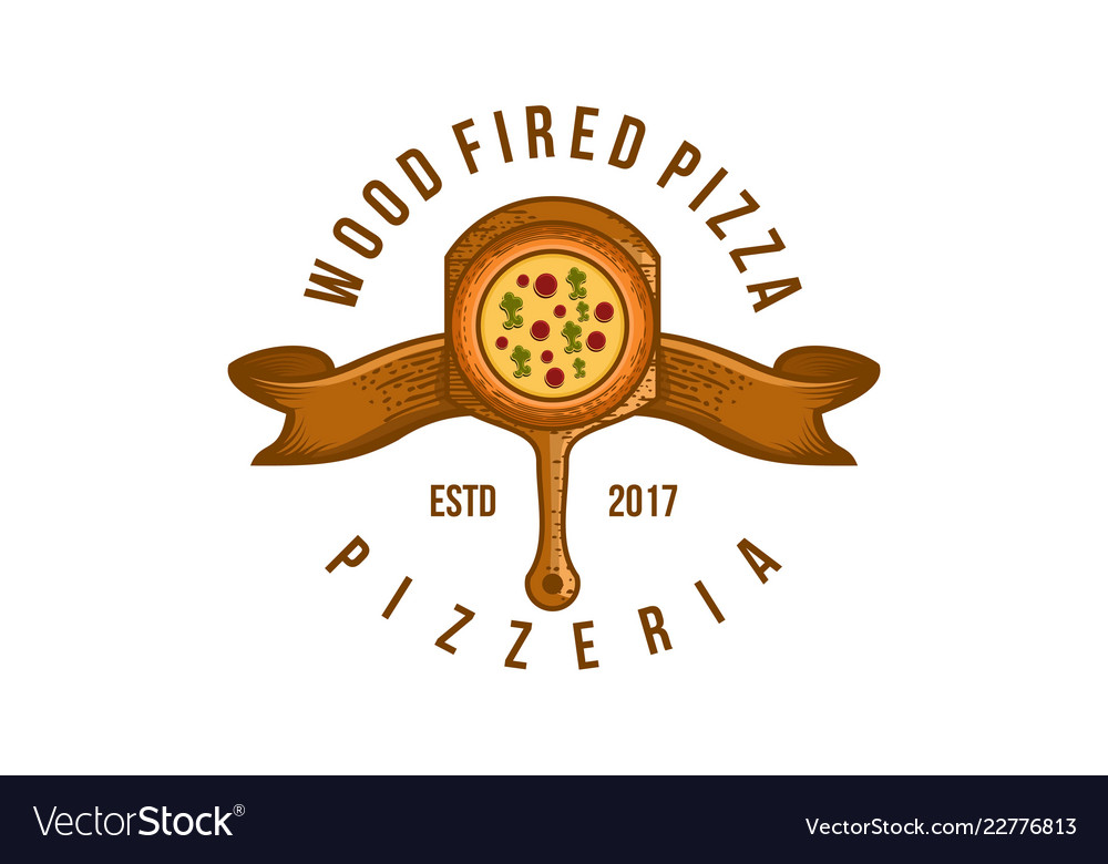 Vintage wood fired pizza logo designs inspiration vector image Vintage wood fired pizza logo designs inspiration