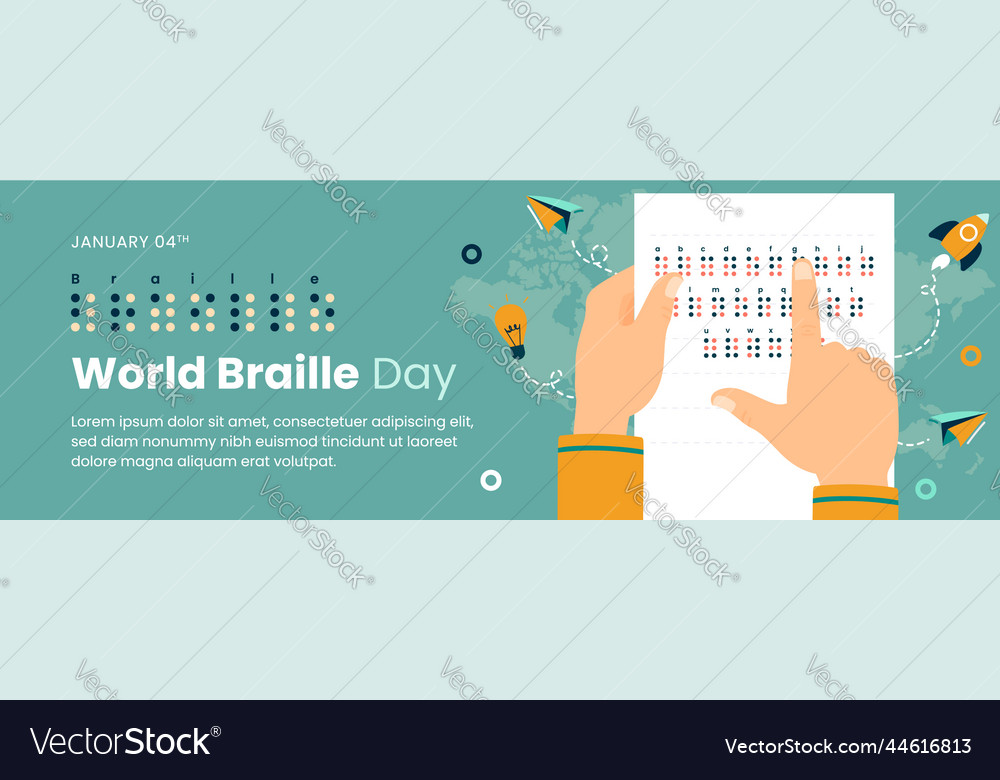 World braille day horizontal banner flat design