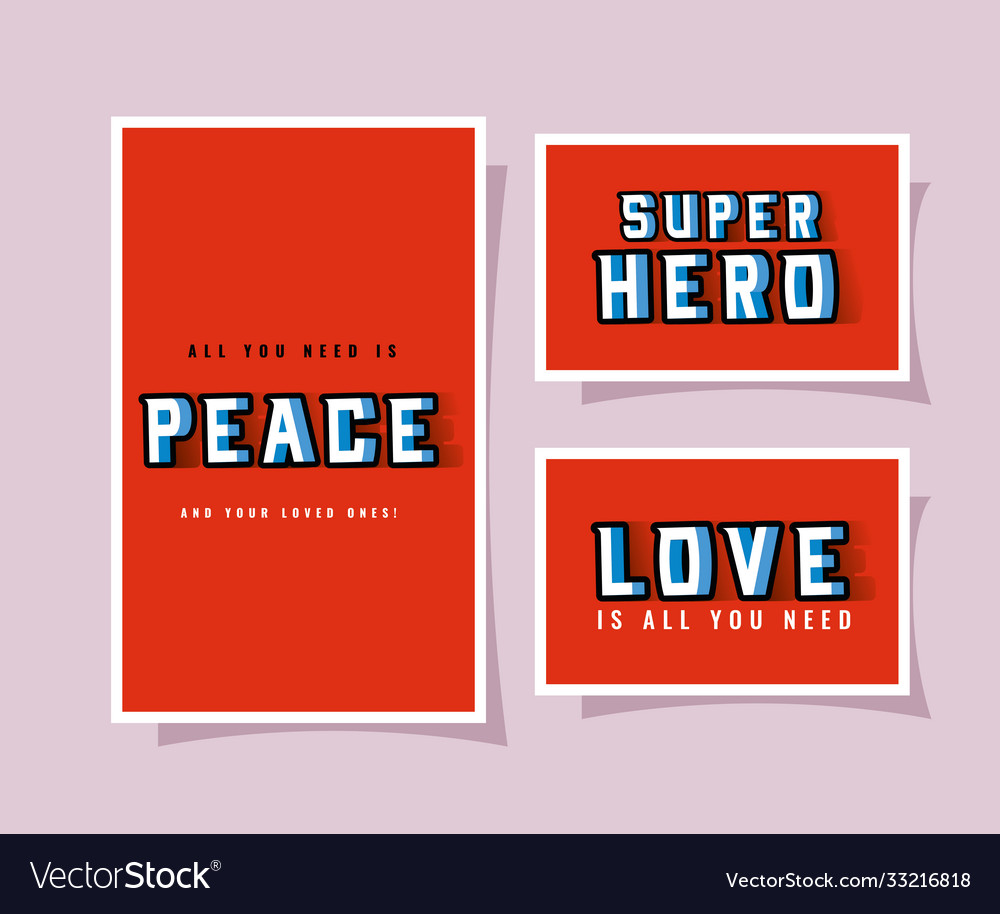 3d peace super hero and love lettering on red