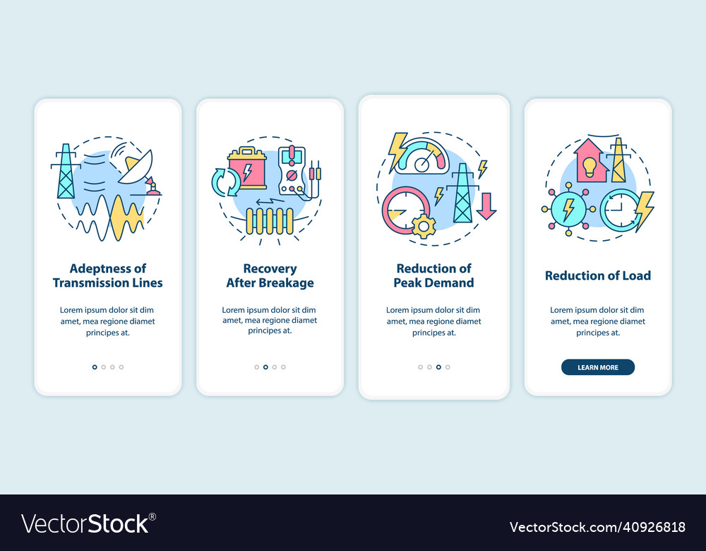 Applications of smart grid onboarding mobile app vector image Applications of smart grid onboarding mobile app