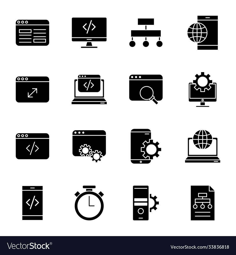 Bundle mockup responsive set silhouette style Vector Image