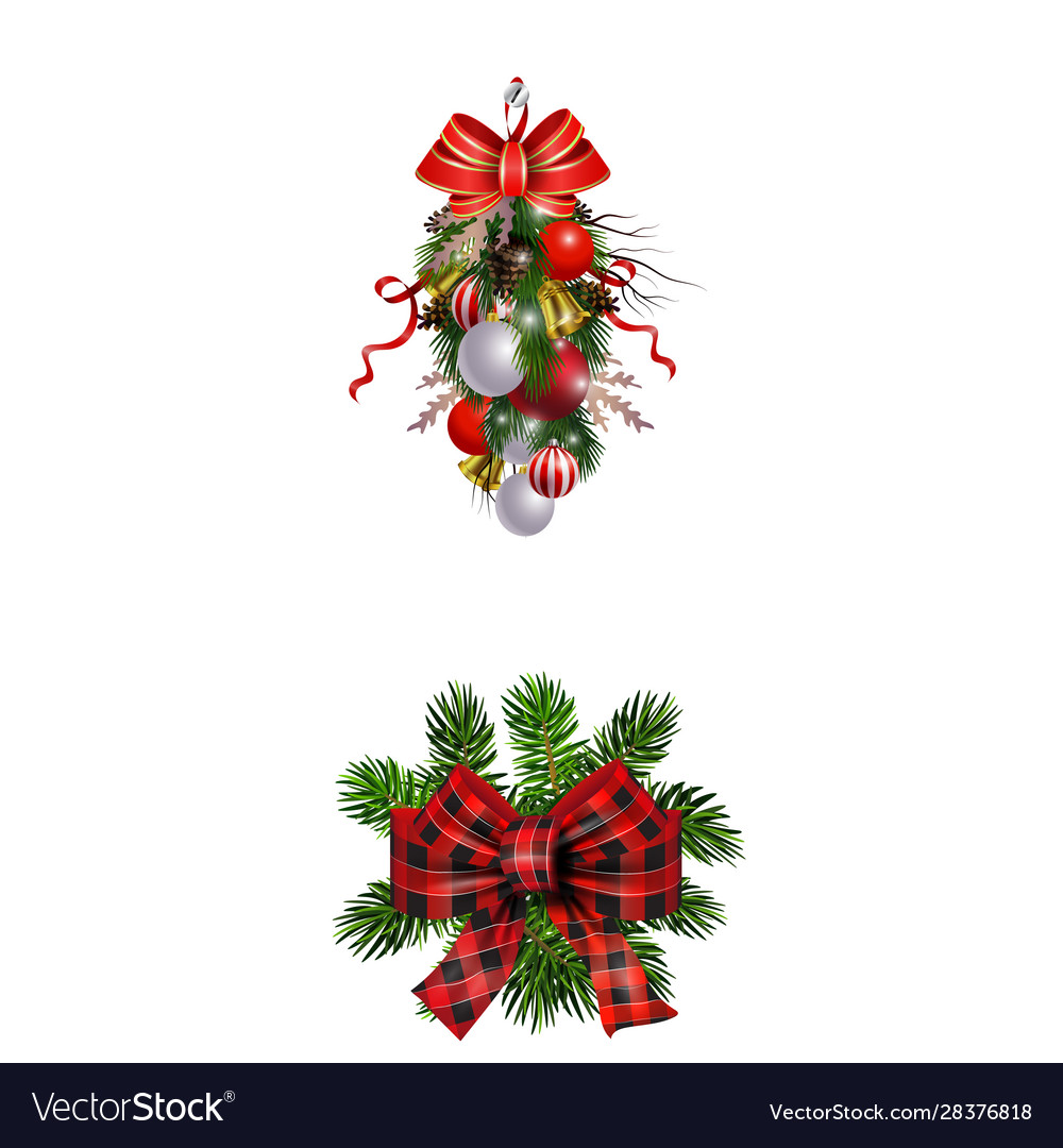 Christmas decorations with fir tree collection Vector Image