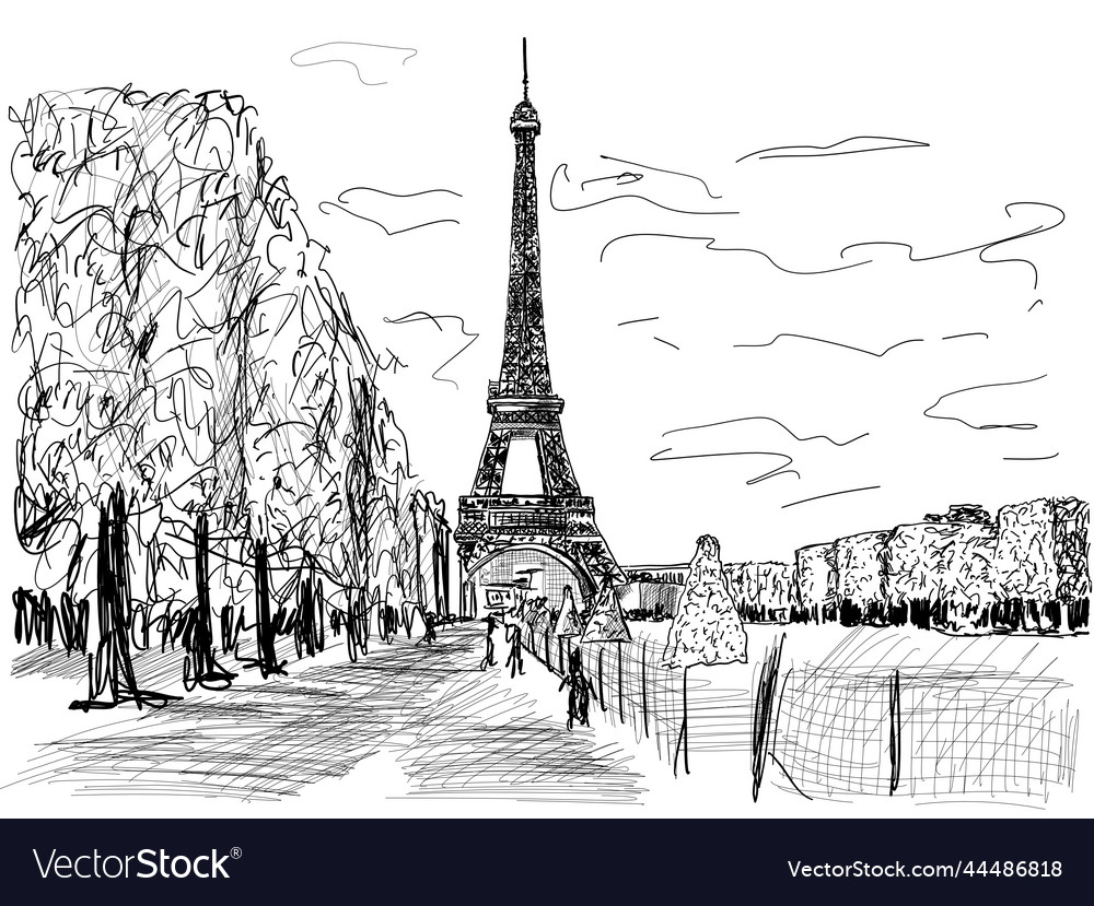 City eiffel tower in the paris sunny day