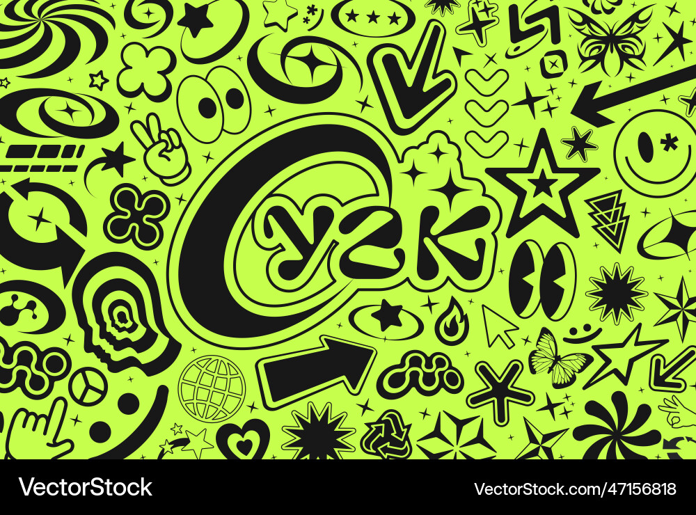 Cool y2k background design acid rave graphic Vector Image