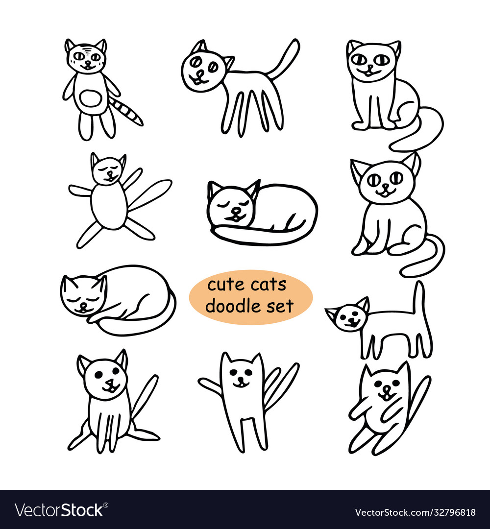 Cute cats hand drawn in doodle style set Vector Image