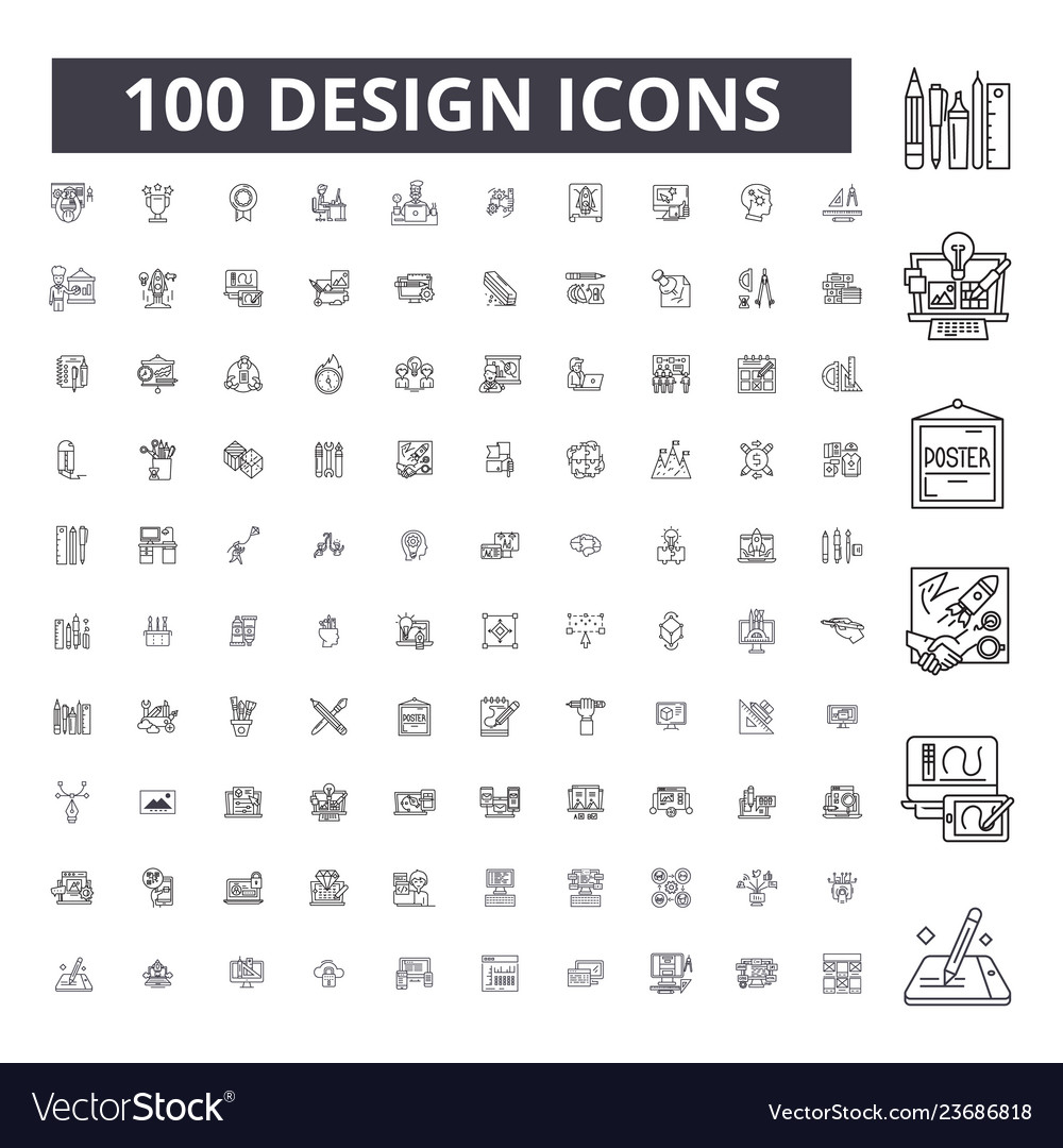 Design editable line icons 100 set