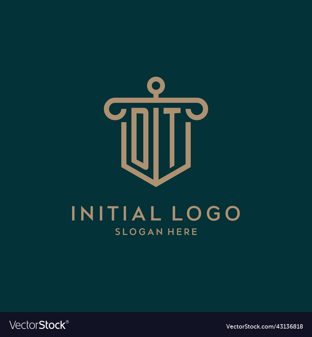 Dt monogram initial logo design with shield