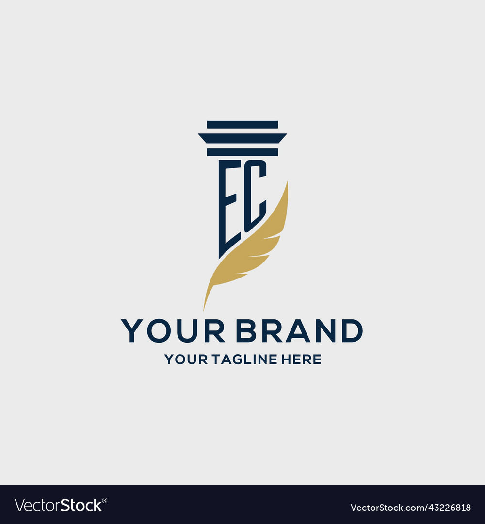 Ec monogram initial logo with pillar and feather