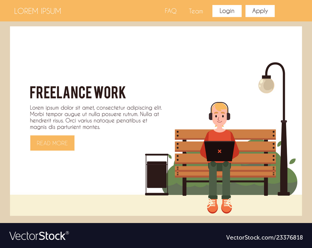 Freelance man work from street bench