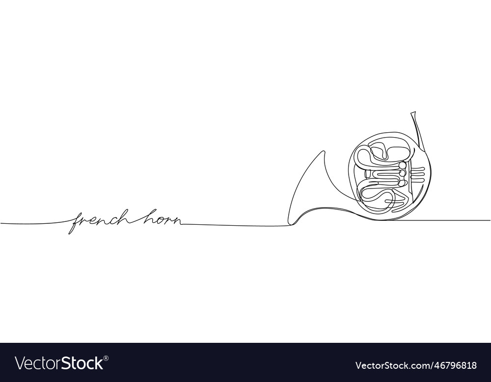 French horn one line art continuous drawing