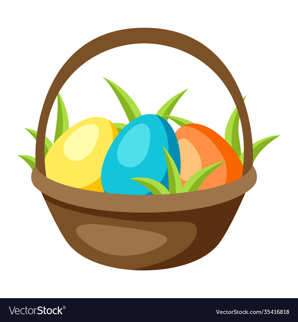 Happy easter basket with eggs Royalty Free Vector Image