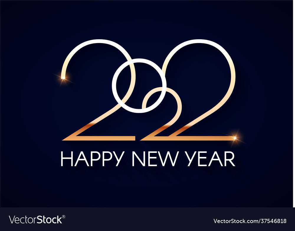 Happy new 2022 year elegant gold text with light Vector Image