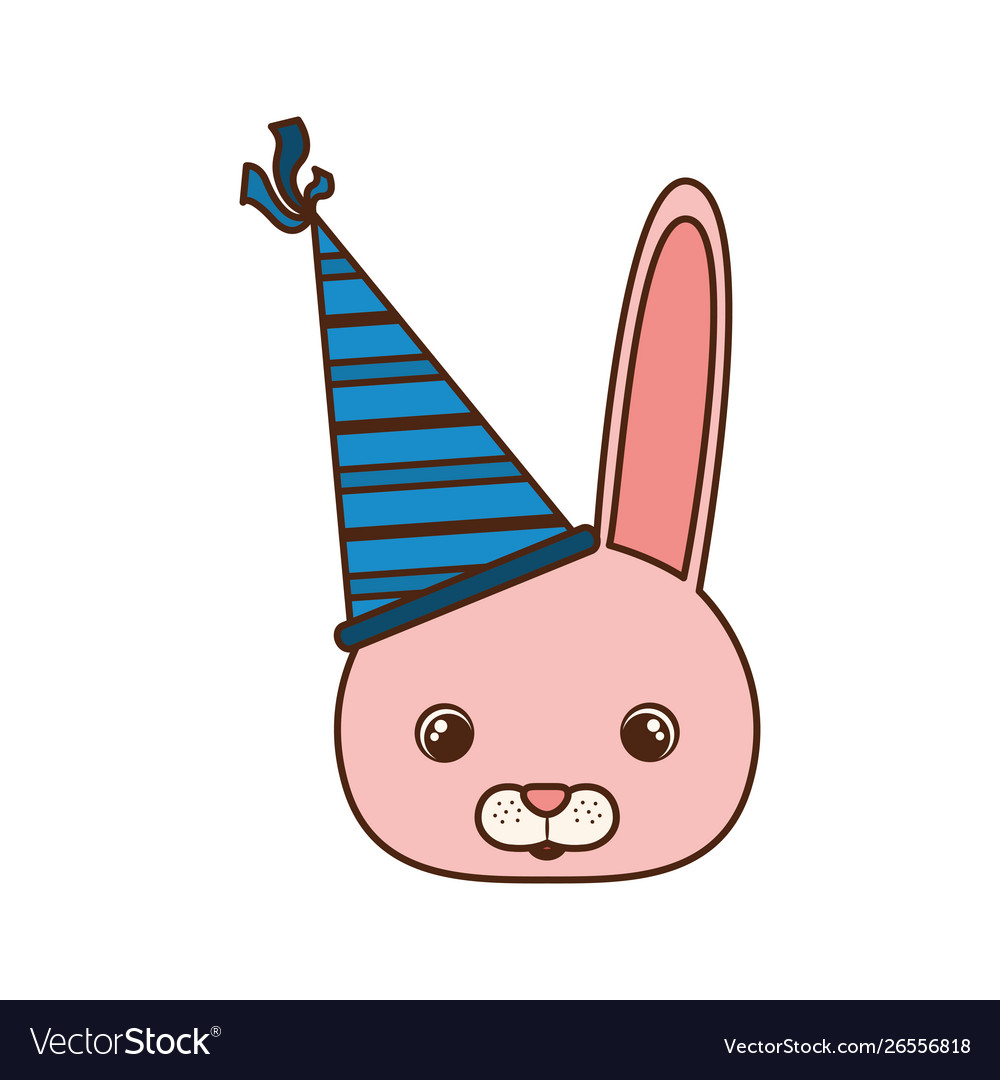 Head bunny with party hat on white background