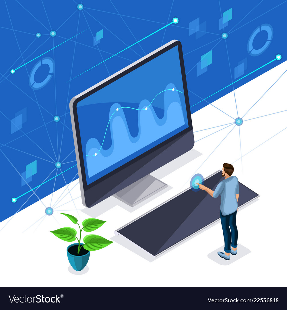 Isometric man in stylish clothes manages Vector Image Isometric man in stylish clothes manages