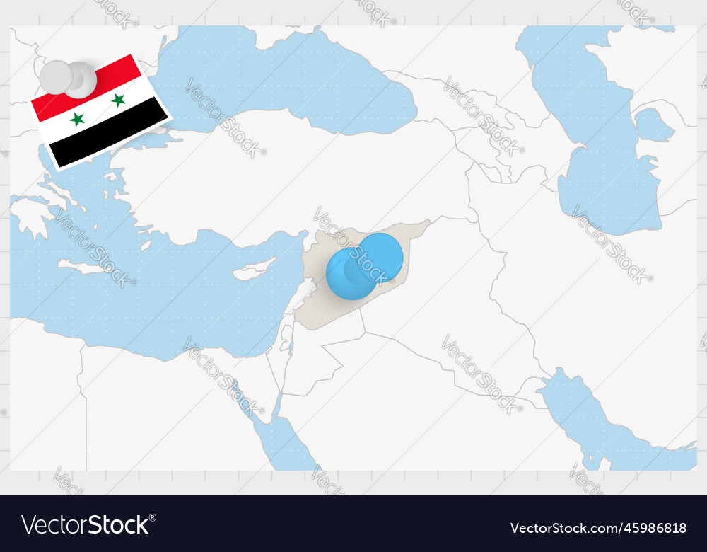 Map of syria with a pinned blue pin pinned flag Vector Image